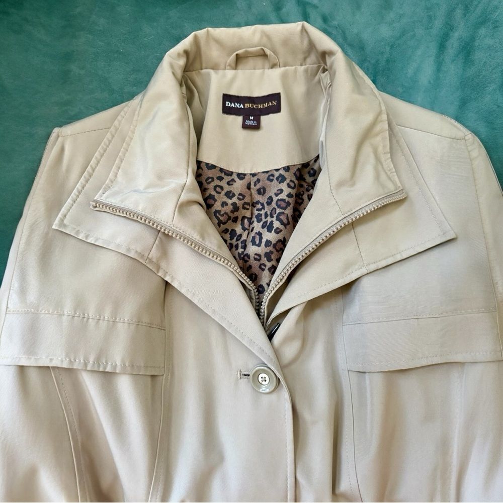 Dana Buchman Leopard-Lined Trench Coat Beige Belted Jacket size Med. - Picture 8 of 11